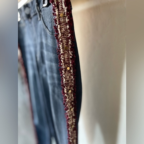 Laurie Felt ilky Sequin Stripe Ankle Skinny Jeans, Raw Hem—Size Med•••Burgundy - Picture 4 of 16